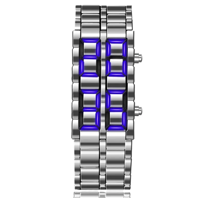 Fashion Silver Full  Digital Lava Wrist Watch Men Blue LED Display Mens  Gifts f - £41.41 GBP