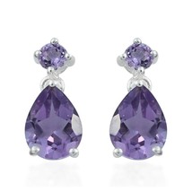 14K White Gold Plated Pear Purple Amethyst Dangle Drop Stud Earrings for Women - $46.74