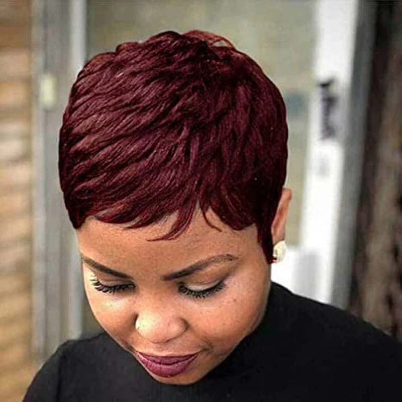 Short Burgundy Pixie Cut Wigs for Black Women Pixie Cut Wigs Burgundy Color Wi - £13.43 GBP
