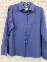 Talbots Womens 14 Button Front Shirt Blue Wrinkle Resistant Long Sleeve Stretch - £17.06 GBP