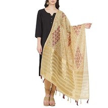 Womens Dupatta Silk Floral Zari Pallu Chunni with tassels 2.3Mt X 36&quot; Yellow ZDP - £36.93 GBP