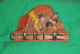 Vtg Syroco Wood Tie Rack Fly Fishing Fisherman Creel Basket Retro Man Cave Decor - £60.89 GBP