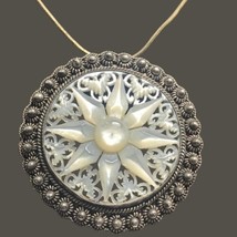 1940&#39;s 935 Sterling Silver Mother of Peral Brooch Pendant Necklace Jerusalem 19” - £84.19 GBP