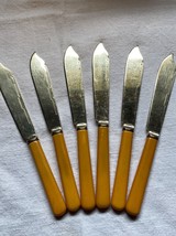 6x fish knives Bakelite butterscotch handled silver plate marked S.W. S K.P. VT - £25.84 GBP