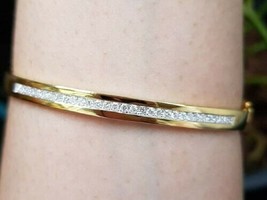 10CT Round Cut Simulated Diamond 14K Yellow Gold Over Women Bangle Bracelet - $151.25