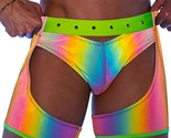 Reflective Short Chaps Multicolor Rainbow Studded Elastic Waistband Rave... - £32.35 GBP