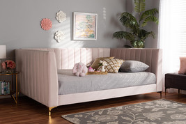 Mosa Light Pink Velvet Fabric Upholstered and Gold Finished Full Size Da... - $14,455.92 MXN