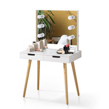 Wooden Vanity Table Makeup Dressing Desk with LED Light - White - £180.26 GBP