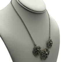 Liz Claiborne Silver Tone Marcasite Like Flower Necklace Gray Crystal 17-19"  - £11.05 GBP
