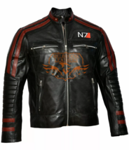 Mass Effect 3 N7 Commander Shepard Biker Real Leather Black Jacket - $102.88