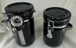 Kitchen Canister Set Of 2 Black Oggi with Stainless Steel scoop - £15.17 GBP