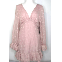 Lulus Just Spotted Dusty Mauve Polka Dot Jacquard Ruffled Mini Dress Sz Med NWT - £23.05 GBP