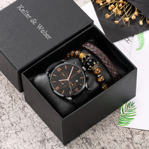 Personality Men&#39;s Watch Bracelets Gift Set Luxury Leather Quartz Date Watches wi - £55.07 GBP+