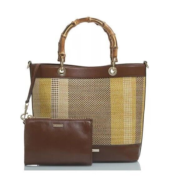 Primary image for Brahmin Hayden Multi Isla Straw Italian Leather Trim Tote-Shoulder Bag