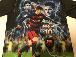 FCB Barcelona Qatar Airways Lionel Messi #10 Size Youth Large Jersey Black 3 D - £15.47 GBP