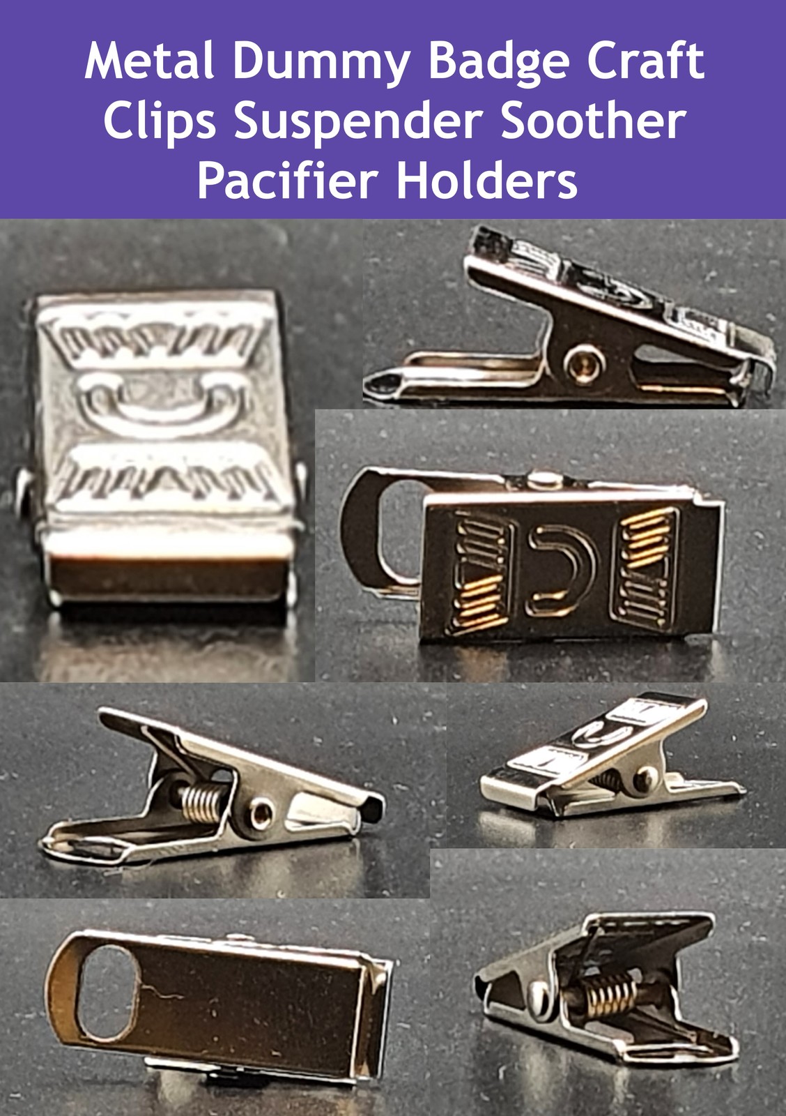 Metal Dummy Badge Craft Clips Pack of 10 Suspender Soother Pacifier Holders - $4.50