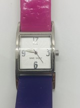 Vintage Womens Nine West Watch Pink Purple 2 Tone Leather Band New Battery - $16.82