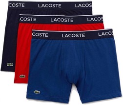 Lacoste mens casual classic 3 pack cotton stretch boxer briefs in Navy - $43.56