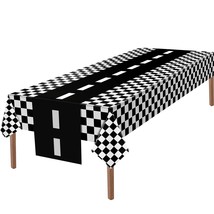 2 Pcs Checkered Car Party Supplies Disposable Tablecloth Plastic Table Cover Bla - £15.95 GBP