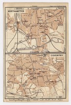 1906 Antique City Map Of Coventry Northampton / East / West Midlands / England - £20.09 GBP