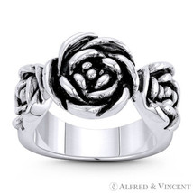 Rose Flower Love &amp; Romance Charm .925 Sterling Silver Right-Hand Statement Ring - £63.22 GBP+