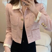 2022 Autumn Winter Women Sequined Tweed Short Coat Long Sleeve Lady Turn-Down Co - £90.68 GBP
