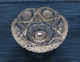 American Brilliant Footed Deep Cut Glass Bowl Crystal Hobstar Circle Saw... - $23.96