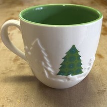 Starbucks Coffee Christmas Tree 16oz Mug Green White Sled Embossed Holiday 2006 - £23.37 GBP