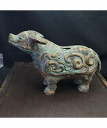Antique chinese civilization bronze brass cow figure rare find mystical - $335.84 CAD