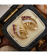 2 Ct Round Cut Simulated Red Ruby Stud Earrings 925 Silver Gold Plated - €94,91 EUR