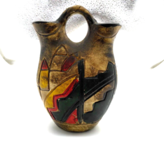 Vintage Wedding Vase Double Spout Mexican Native American Style - 5.5&quot; tall - £13.67 GBP