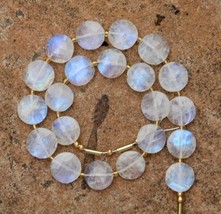 Natural 21 Pieces faceted fancy drilled white rainbow moonstone disk shape beads - £71.93 GBP