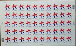 Red White Blue Star 2002 (Usps) Stamp Sheet 1 Cent 50 Stamps - $19.95