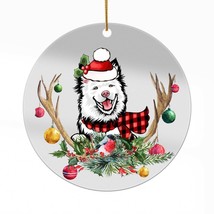 Cute White Finnish Lapphund Dog Antlers Reindeer Christmas Ornament Acry... - $16.78