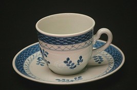 Denmark 992 Basket Weave Blue 2-1/2&quot; Tea Cup &amp; Saucer Set Blue Floral Sm... - £17.40 GBP