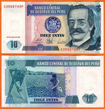 PERU 1987 UNC 10 Intis Banknote Paper Money Bill P- 129 - £0.98 GBP