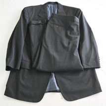 Hilton 48R 42x28 Gray Stripe Flannel 100% Wool Mens Jacket Pants Suit - £74.91 GBP