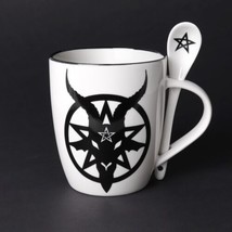 Alchemy Gothic ALMUG23 Baphomet Mug &amp; Spoon Set Goat Skull Horn Coffee M... - £13.54 GBP