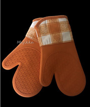 Autumn Skies Neoprene Autumn Leaf Oven Mitts Thanksgiving Fall 7x13&quot; Set... - £27.25 GBP