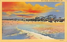 Jacksonville Fl-Colorful Sunset Over Ocean-Beach-Roller Coaster-Fun Postal-
s... - £7.06 GBP