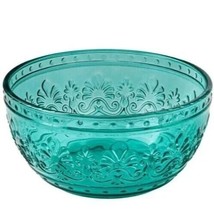 Pioneer Woman Cassie 6 x 3-In Teal Blue Cereal Bowl Embossed Pressed Gla... - $20.47