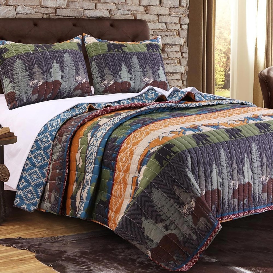 Alpine Bear Quilt Set for Rustic Lodge Decor and Comfort - $159.75+