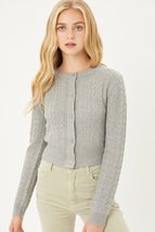 Heather Grey Buttoned Cable Knit Cardigan Long Sleeve Sweater_ - £14.97 GBP