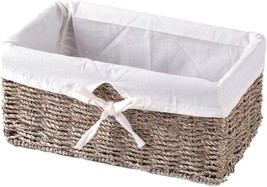 Seagrass Shelf Basket With White Lining By Vintiquewise(Tm). - £29.86 GBP