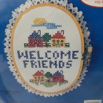 Colortex Mini Oval Stamped Cross Stitch Kit 3156 Welcome Friends New Old Stock - £9.78 GBP