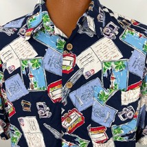 ME Sport Men Hawaiian Shirt XL Blue Sailboat Postcard Coconut Buttons Travel - £35.43 GBP