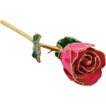 24k Gold Dipped Magenta Lacquer Real Rose Valentine&#39;s Day Holiday Gift - £78.10 GBP
