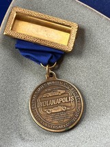 Indianapolis Numismatic Society Antique Goldtone Metal w Name Tag Holder &amp; Blue - £9.06 GBP