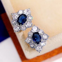 Spring Earrings Royal Blue Zircon Flower Stud Earrings For Women Flower-Shaped E - £7.95 GBP