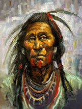 Modern Handpainted Art High Quality Oil Painting Portrait Native American Indian - £55.22 GBP